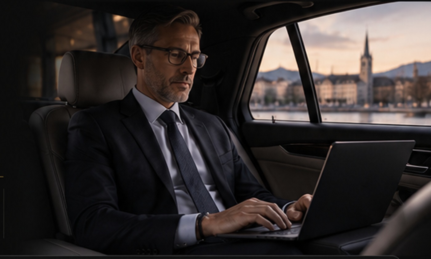 Business traveller in premium chauffeur vehicle